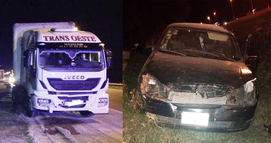 Accidente en la Autopista Ezeiza Cañuelas un camión impactó contra la parte posterior de un auto en Alejandro Petión