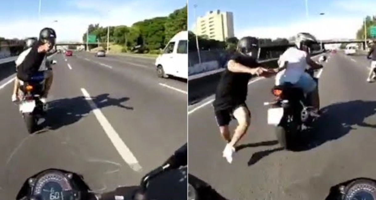 VIDEO | Salvaje robo en la autopista Riccheri: lo atacaron entre tres motociclistas armados